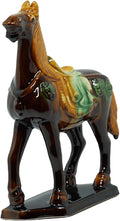 Handmade -Tang Dynasty Tri-Color Horse Sculpture Ceramic Horse-19cm Cultural Art Piece for Home,Bookcase or Office Decor (Brown)