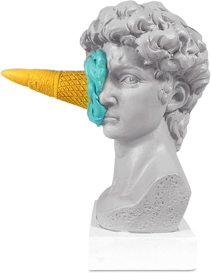 6.3 Inch Ice Cream David Head Resin Sculpture Statue for Living Room, Office, Bookshelf, Coffee Table Decorative Statues (Blue)