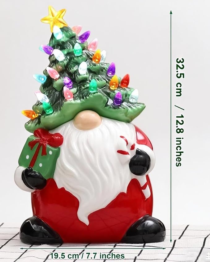 Garvee 13" Battery Powered Ceramic Santa Christmas Tree with 50 Colorful LED Lights, Vintage Tabletop Decor, Holiday Candy Jar for Home, Desk, Office & Gift
