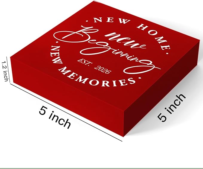 MUBIAO Rustic 2026 New Home Housewarming Gifts Ideasfor Women Men Friend Home Desk Shelf Decor - 5.1 x 5.1 Inches New Memories Decor Accessories - Red