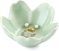 Sage Green Flower Ring Dish Ceramic Jewelry Tray, Small Trinket Dish Ring Bowl Jewelry Holder Organizer for Vanity/Bathroom/Nightstand, Birthday/Xmas/Engagement Gift for Women/Best Friends/Bride