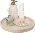 Travertine Tray, Small Ceramic Vanity Tray for Bathroom Counter Decor, Round Marble Decorative Trays for Coffee Table (Beige, Medium Size)