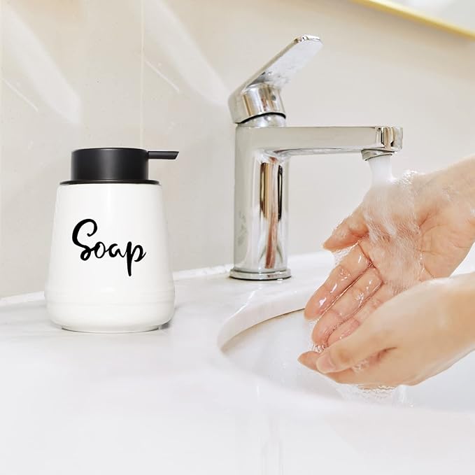 LEETOYI Farmhouse Ceramic Soap and Lotion Dispenser Set with Pump 14oz for Bathroom (White)