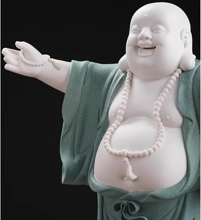 RUVOO Buddha Statue Outdoor, 12.2inch Buddha Statue Ceramics Sculptures Big Belly Happy Laughing Buddha for Home Office Desktop Decor Zen Garden Decor(E)