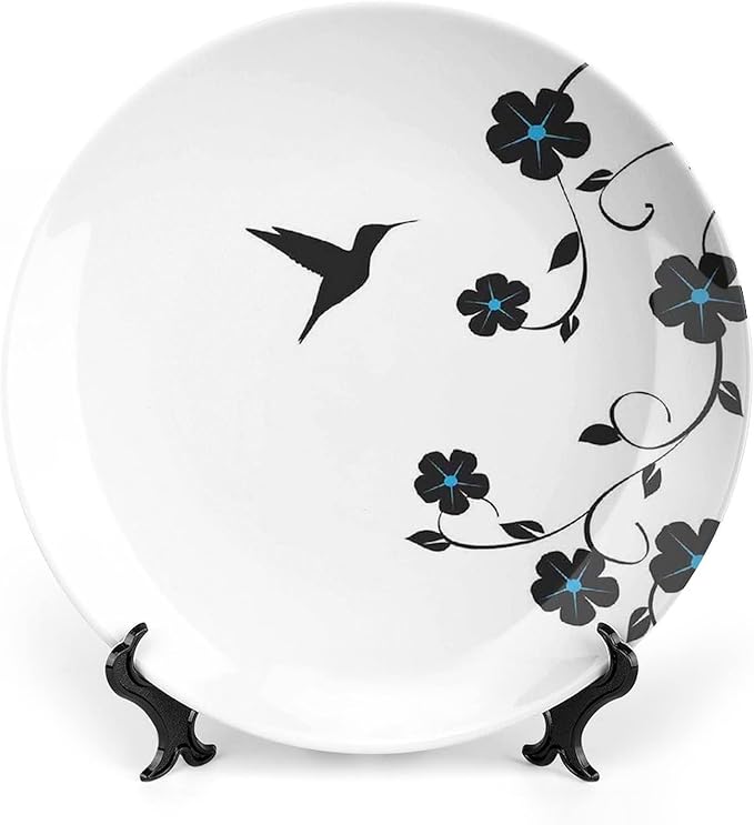 XISUNYA 6 Inch Decorative Plate, Hummingbirds Dinner Plate, Floral Art with Hummingbird Springtime Print Ceramic Wall Hanging for Home & Office Wall Hanging Decor
