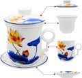 Porcelain Tea Cup with Infuser Lid and Saucer Sets - Chinese Jingdezhen Ceramics Coffee Mug Teacup Loose Leaf Tea Brewing System for Home Office