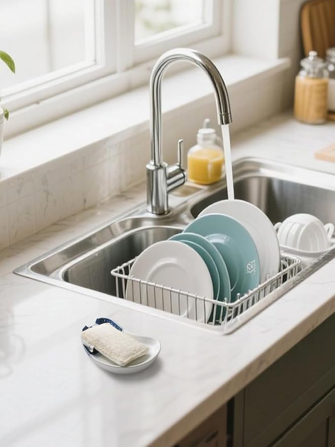 Ceramic Soap Dish – Blue & White Split-Glazed Porcelain Soap Holder with Drainage Grooves, Modern Sink or Bathroom Accessory, Stylish and Easy to Clean