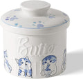 Toptier Butter Crock for Counter With Water Line, On Demand Spreadable Butter, Ceramic Butter Keeper to Leave On Counter, French Butter Dish with Lid (Greedy Cat War)