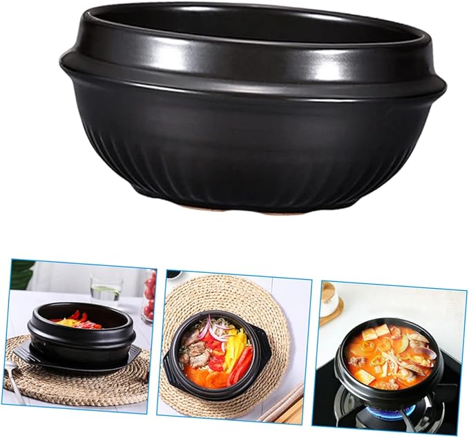KICHOUSE 1pc Korean Stone Pot for Cooking Ceramic Casserole for Bibimbap Stews Soups Household Cookware Uniform Heat Distribution for Home Dining