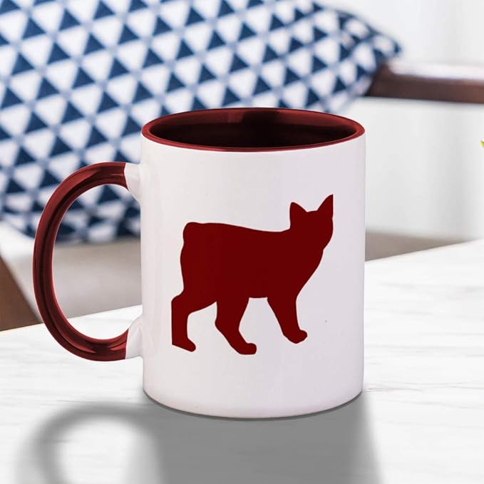 Black Manx Cat Silhouette #1 Ceramic Cup Colored Mug - Black