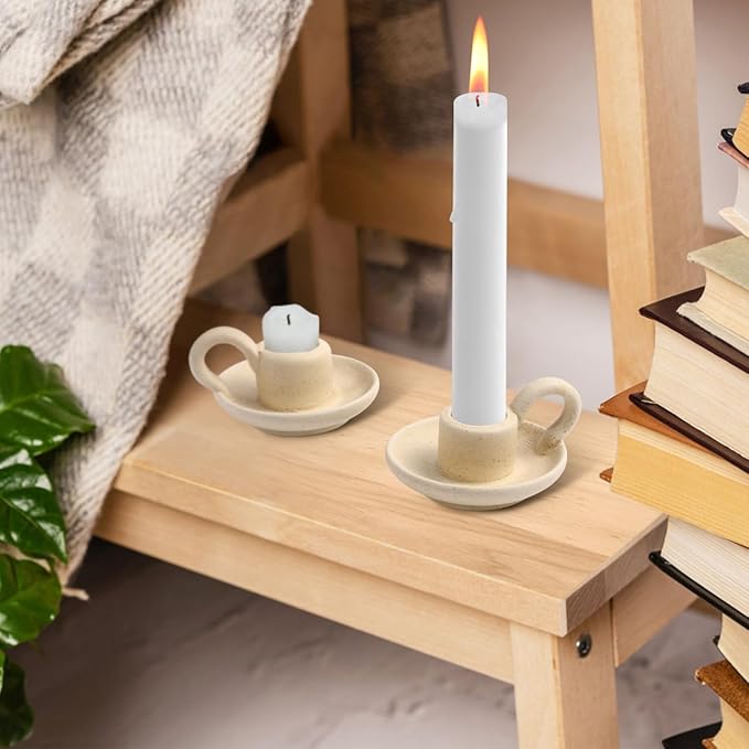 Cabilock Candle Holder Ceramic Candle Holder Ceramic Candlestick Holder Nordic Style Taper Candle Stand Candle Burning Display Holder Desktop Ornament for Home Wedding Party（2 pcs）
