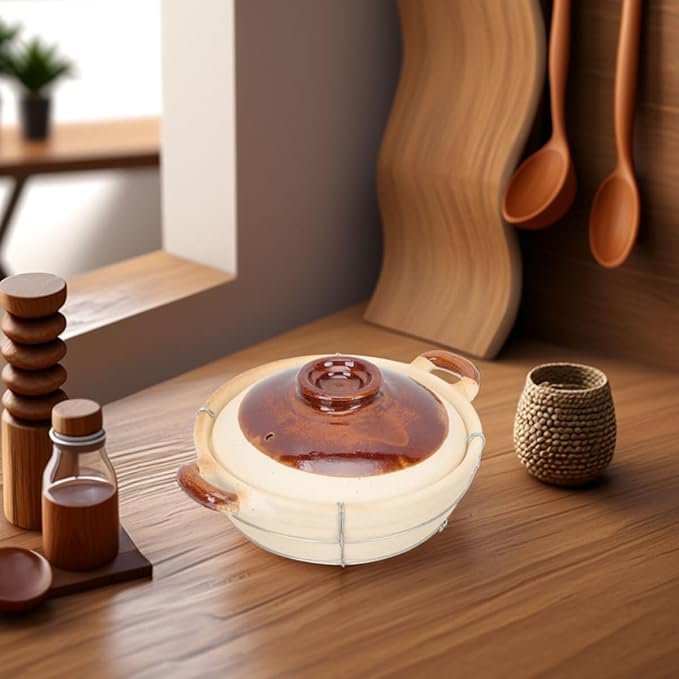 2pcs Chinese Clay Pot with Lid 0.5l Single Handle Small Casserole Korean Stone Pot for Cooking Rice and Soup Oven Safe Home Cookware