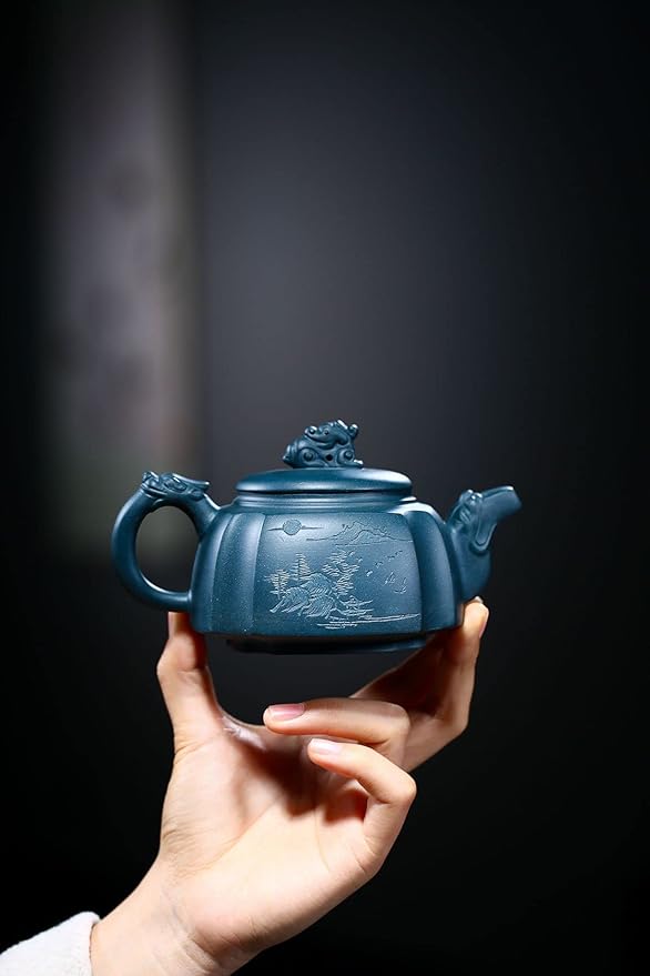 Clay Teapot 10oz Zisha Tea Pot Chinese Dragon Kungfu Tea Set Kettle (Tianqing mud)