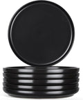 E-far 8” Ceramic Salad Plates Set of 6, Stoneware Dishes Dessert Plate for Home Kitchen Restaurant, Microwave & Dishwasher Safe – Matte Black