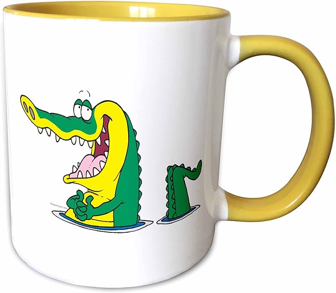 3dRose Silly Alligator Crocodile Cartoon Character 15oz Two-Tone Yellow Mug