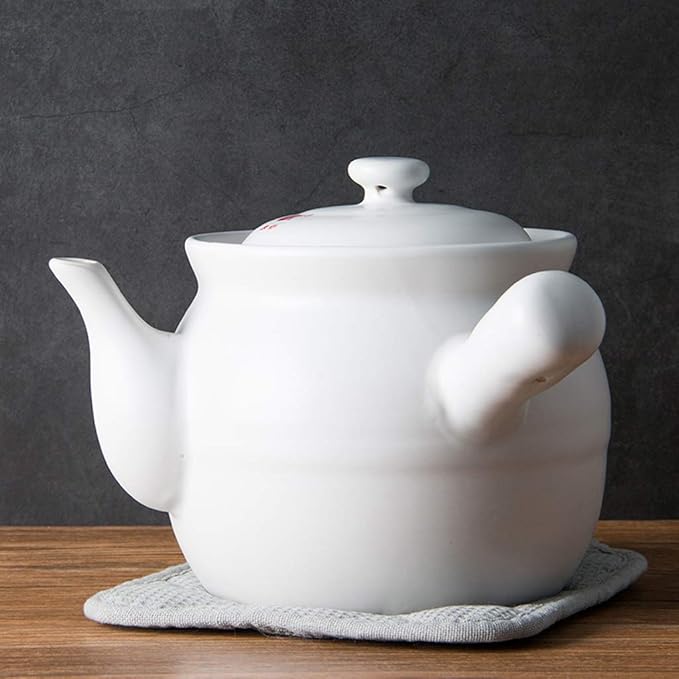 Casseroles Decoction Pot Ceramic Medicine Pot Traditional Ceramic Medicine Pot Decocting Casserole Chinese Herbal Medicine Decoction Pot Peony Medicine Pot (Color : White, Size : 2100ML)