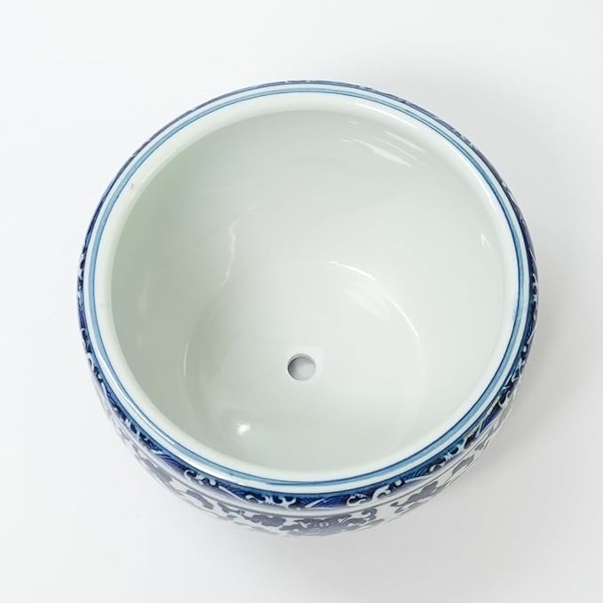 Blue and White Chinoiserie Planter, Blue and White Flower Pot for Indoor Plants, Oriental Pots for Plants, Oriental Porcelain Chinoiserie Pot, Ceramic Asian Planter