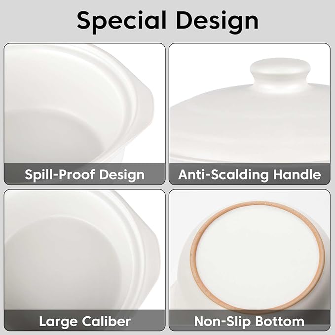 3.4 Quart White Ceramic Clay Pot for Cooking with Lid - Korean Stone Pot, Healthy No-Coating Earthenware Casserole, Family Soup Rice Hot Pot Cookware