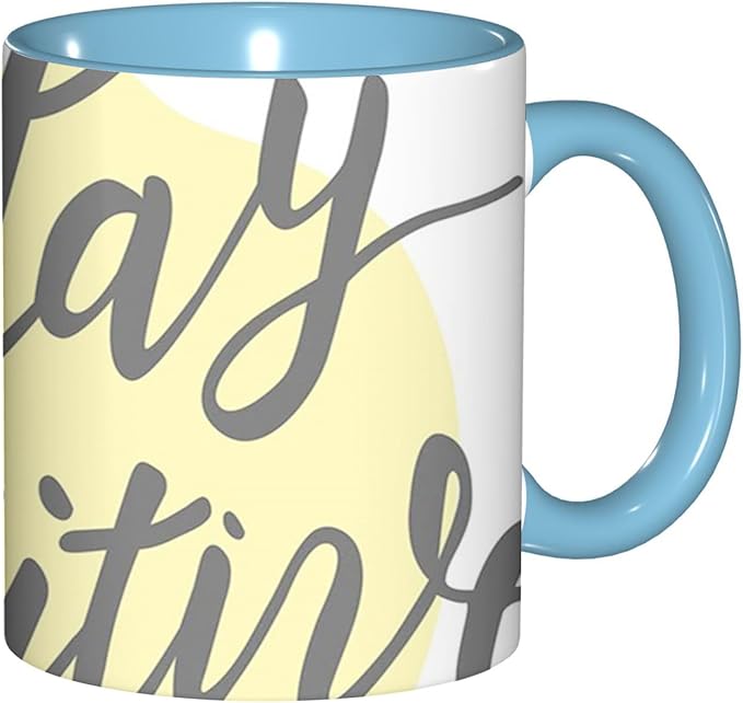 Positive Energy,Funny Novelty Ceramic Coffee Cups With Handle,Words on Circular Backdrop Tea Cup for Office and Home, 11 Oz,Dishwasher Microwave Safe (Sky blue)