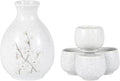 Japanese Plum Blossoms 5 Piece Sake Set 9.5 fl oz Bottle and 4 Cups Porcelain (White)