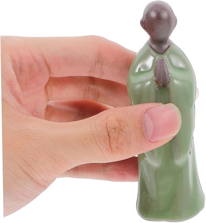 Totority Miniature Ceramic Monk Figurine Zen Sculpture for Home Garden Meditation Compact Asian Decor for Bonsai Tree and Tabletop Peaceful Chinese Monk Statue Ornament Thoughtful Gift for