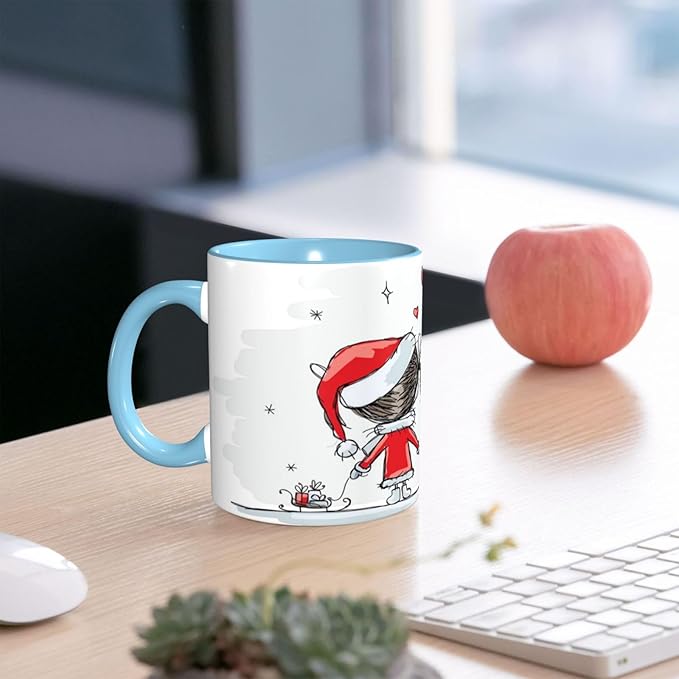 Poppy Flower,Funny Novelty Ceramic Coffee Cups With Handle,Floral Garden Leaves Modern Nature Tea Cup for Office and Home, 11 Oz,Dishwasher Microwave Safe (Sky blue)