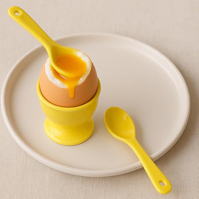 Mini Spoons for Spices, Ceramic Spoon 3.5 inch for Spice Jars, Espresso Spoons, Small Seasoning Spoon for Salt, Coffee, Sugar, Powder and Pepper (Yellow spoon A set of 4)