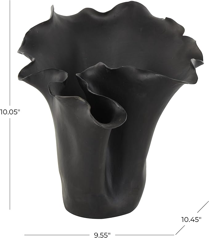 Deco 79 Ceramic Floral Decorative Vase Abstract Floral Inspired Centerpiece Vase, Flower Vase for Home Decoration 10" x 10" x 10", Black
