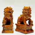 Handcrafted Ceramic Feng Shui Foo Dog Statues Pair Asian Guardian Lions for Office, Home, Housewarming, and Store Opening Gifts Traditional Chinese Decor,Yellow,5.12 * 7.48in