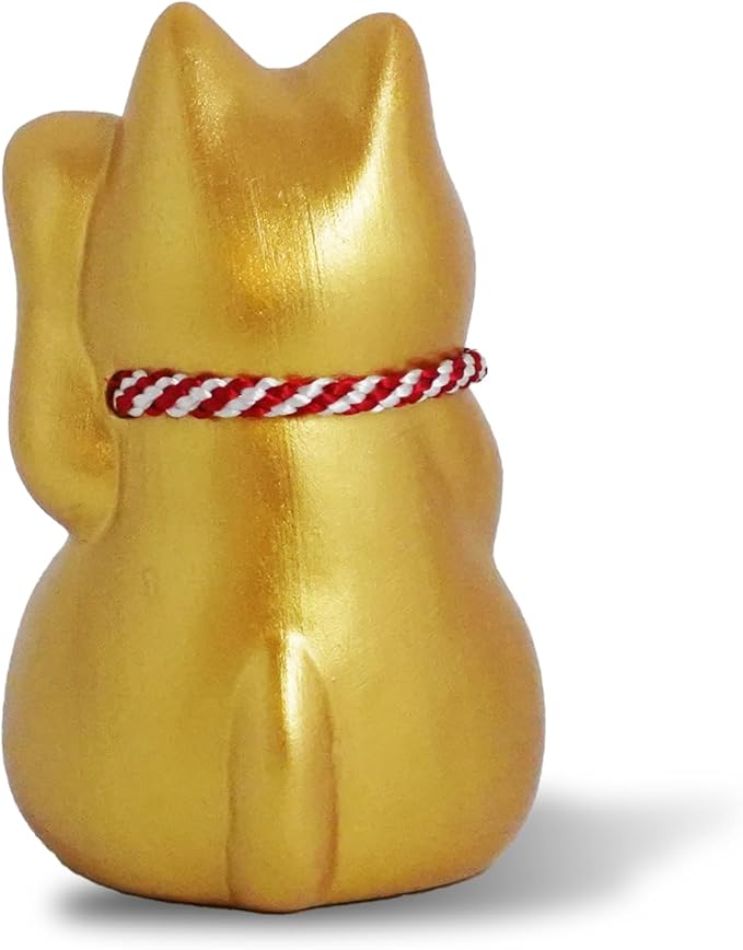 Maneki-Neko Lucky Cat, 2.7 Inches | Hand-Painted Ceramic Fortune and Prosperity Talisman | Artisan Crafted Desk and Room Decor | Made in Japan (Gold)