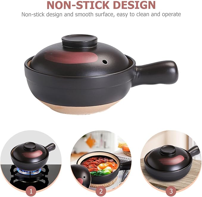 Clay Pot for Cooking Asian Food with Silicone Lid and Single Handle Traditional Terracotta Casserole Soup Pot for Gas Stove 10 Inch Kitchen Cookware for Home and Restaurant