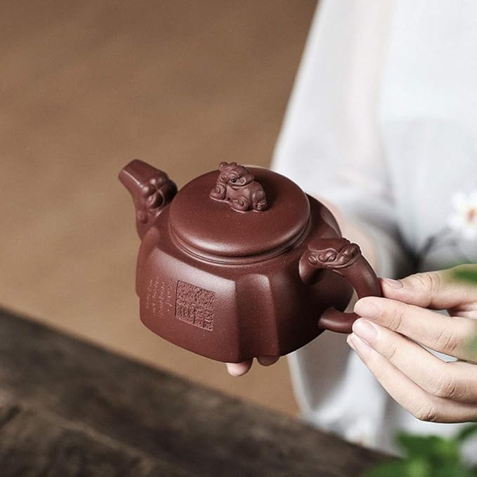 Clay Teapot 10oz Zisha Tea Pot Chinese Dragon Kungfu Tea Set Kettle (purple mud)