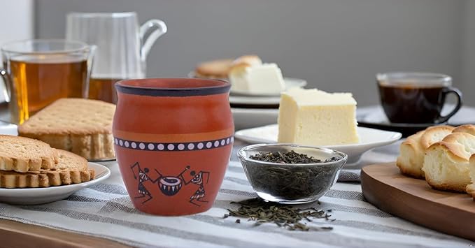 Handmade Traditional Kulhar Kulhad Chai Tea Coffee Mug Cup Cantaritos Set of 6 Glazed Earthenware Glossy Finish Clay Terracotta Artisanal Studio Pottery Mud Brown Food Safe Natural Rustic Eco-Friendly