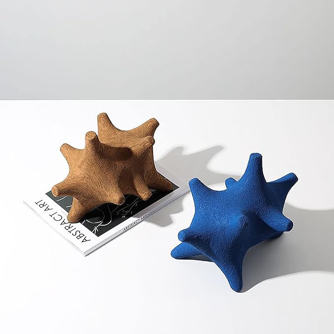 BK&MF Ceramic Polygonal Abstract Ornament Figurine,Creative Decoration Blue Brown Statues Garden Sculptures for Office Bookshelf Decor,B,26x17.5x19.5cm(10x7x8inch)