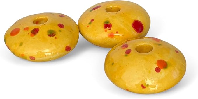 Yellow, Sunny Dots Candle Holder for 5mm Thin Beeswax Candles | Handcrafted Ceramic | Minimalist Double-Fired Taper Stand - Limited Edition (3 Candle Holders)