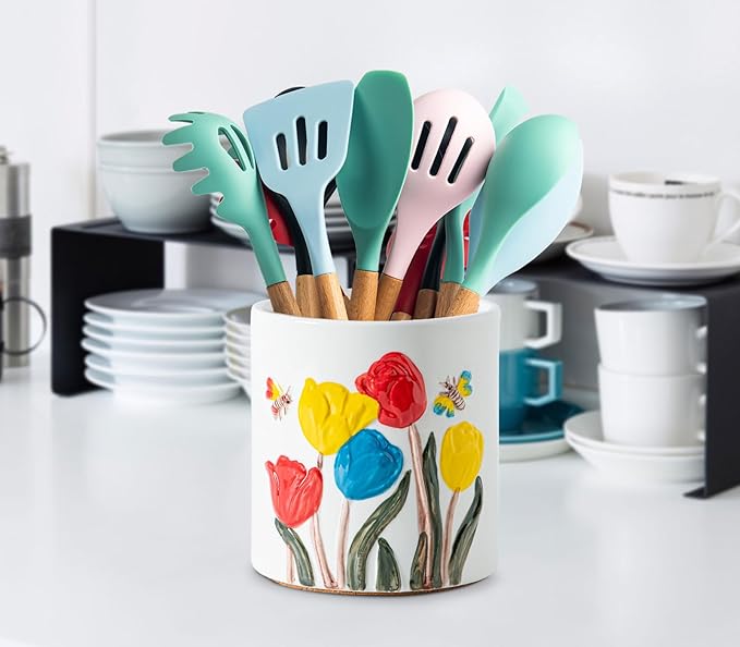 Tulip Ceramic Kitchen Utensil Holder White