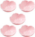 Jusalpha 5 PC Pink Cherry Blossom Ceramic Sauce Dish, Seasoning Dish, Sushi Soy Dipping Bow, Dessert Bowl, Appetizer Plates, Serving Dish for Kitchen Home (Pink, Set of 5)