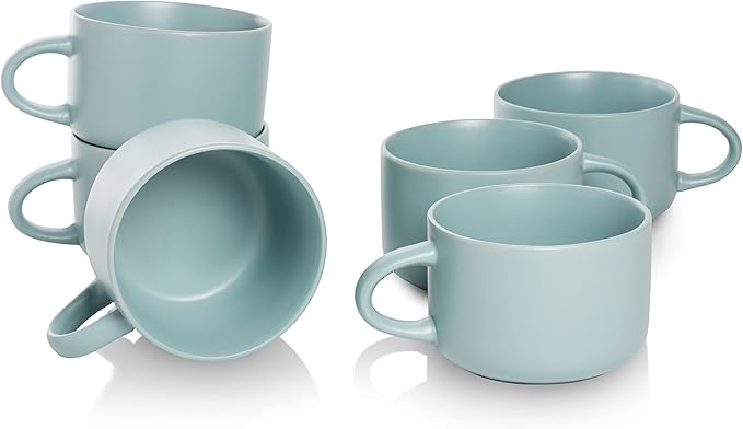 10 Strawberry Street Wazee Matte 4.75"/22 oz Oversized Mug, Set of 6, Mineral Blue