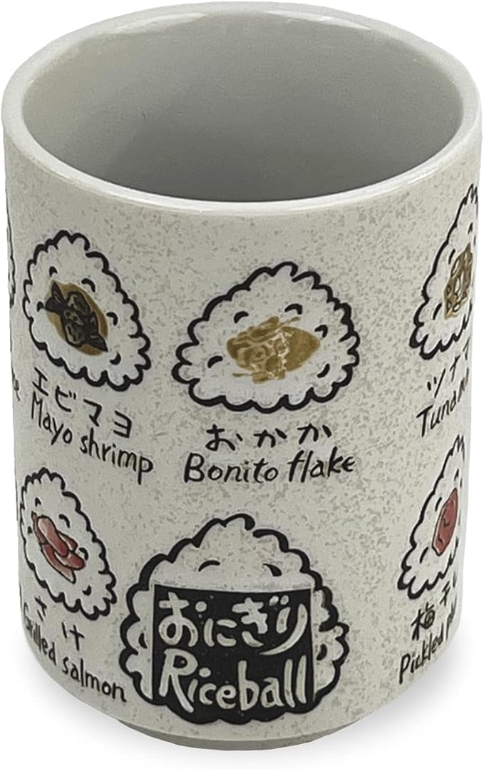 Japanese Tea Cup - Pottery 9 fl oz, Yunomi Mug, Sushi Made in Japan (C3-34 Rice ball)
