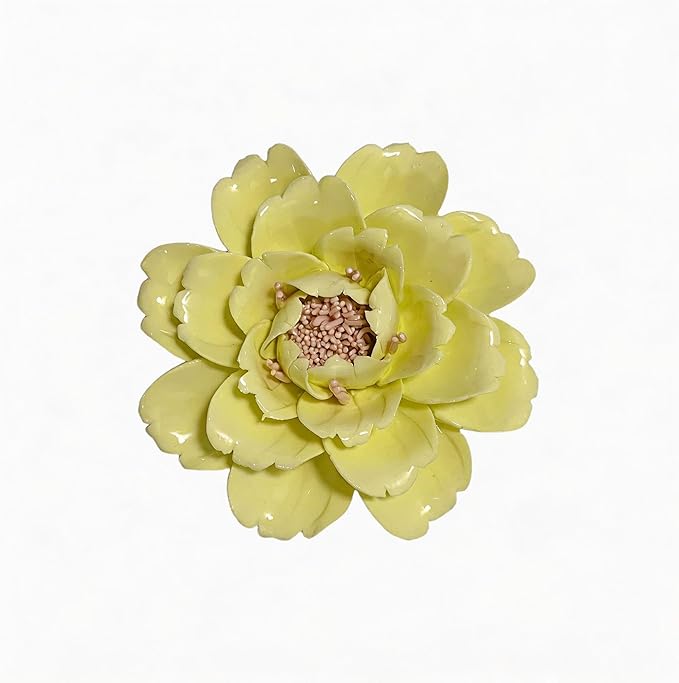 CEUYGT Handmade Ceramic Wall Flower Decor - Peony Home Wall Art, Perfect for Living Room, Bedroom, or Office Decoration (Yellow 01, Large)