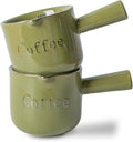 Green Ceramic Espresso Cups Set of 2, 3oz Porcelain Demitasse Mugs with Handle, Modern Style Coffee Cups, Dishwasher Safe, Compatible with Espresso Machine