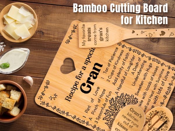 Gran Gifts - "Recipe for a Special Gran" Gran Gifts for Grandma Cutting Board Set, Bamboo-Made Engraved Utensil Set Gifts for Gran Cutting Board, Best Gran Ever Gifts.