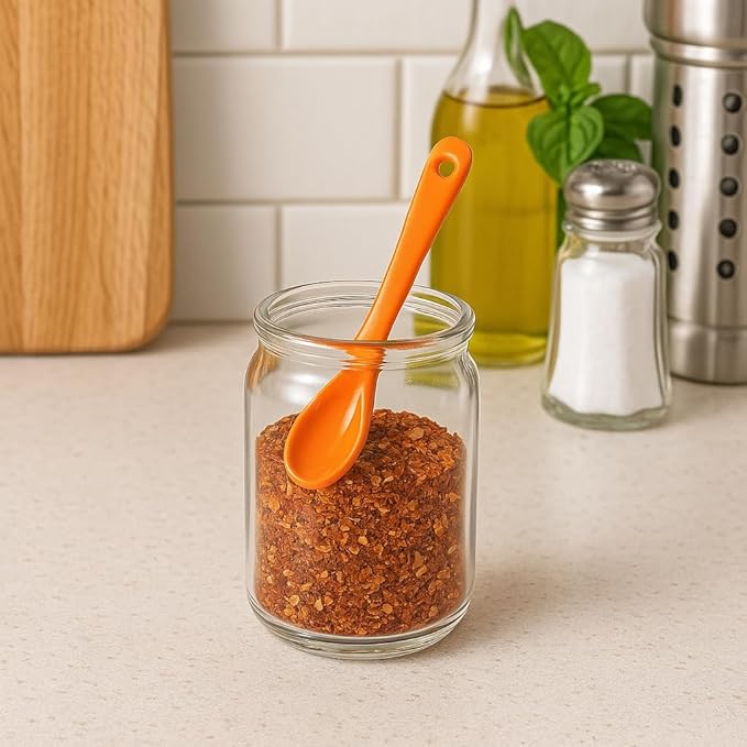 Mini Spoons for Spices, Ceramic Spoon 3.5 inch for Spice Jars, Espresso Spoons, Small Seasoning Spoon for Salt, Coffee, Sugar, Powder and Pepper (Orange spoon A set of 4)