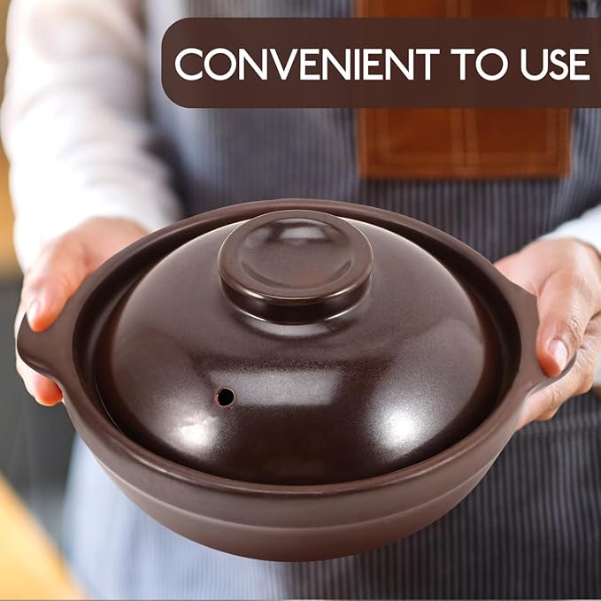 Cabilock Japanese Donabe Clay Pot with Lid, 6.5 Inch Terracotta Ceramic Casserole for Stovetop & Oven, Traditional Earthenware for Cooking Rice, Soup, Stew and Meat