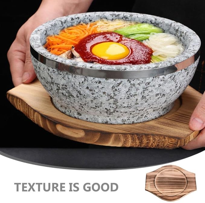 Luxshiny Korean Stone Bowl Mat Wooden Base - Pot Holder for Casserole and Soup -scalding Tabletop Accessory Inner Diameter Sturdy and Easy to Clean