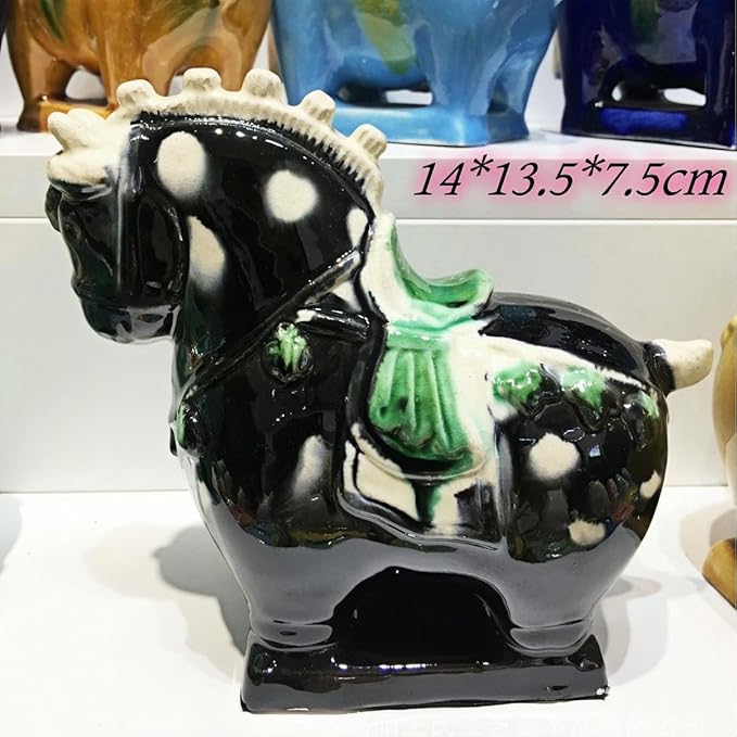 Handmade Ceramic Animal Statue Ceramic Horse Sculpture Desktop Ornament Asian Feng Shui Art Collectible Black