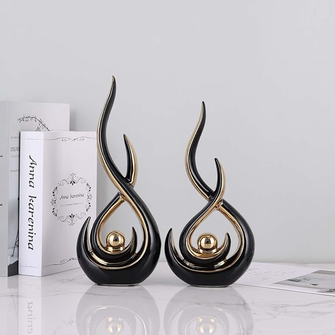 Abstract Ceramic Modern Sculpture, Knick Knacks Statues for Living Room, Shelf, TV Stand, Coffee Table, Dining Room, Office, Bedroom, Home Decor, Centerpiece, Great Gift Idea (Black Gold)