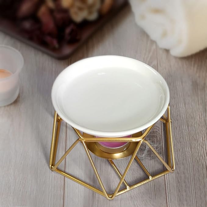 SXCHEN Tealight Oil Burner Ceramic Essential Oil Burner Tealight Candle Holder Aroma Scented Candle Oil Diffuser Glod Metal Tea Light Wax Melt Warmer Furnace Home Decoration