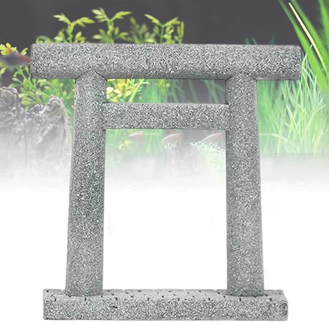 livelyfish Japanese Fish Tank Decorations Asian Aquarium Decor Torii Gate Ornament Japanese Shrine Oriental Pagoda Aquarium Sandstone Bridge Statues Betta Fish Decorations for Tank, S3