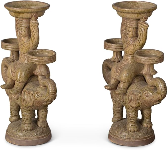 China Furniture Online Ceramic Attendant on Elephants Candle Holder Set